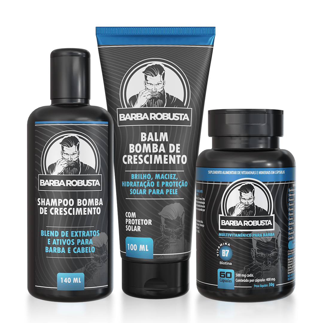 Kit Booster 4 - Combo acelerador (Shampoo + Balm + Multivitamínico) - Barba Robusta