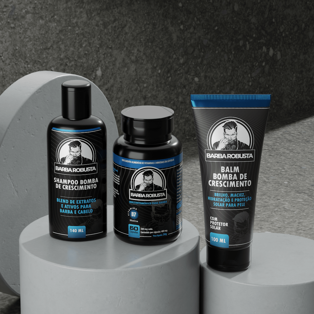 Kit Booster 4 - Combo acelerador (Shampoo + Balm + Multivitamínico) - Barba Robusta