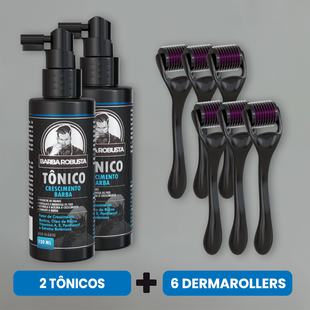 Kit Crescimento 2 Tônicos + 6 Derma Rollers (4 Meses de Uso) - Barba Robusta