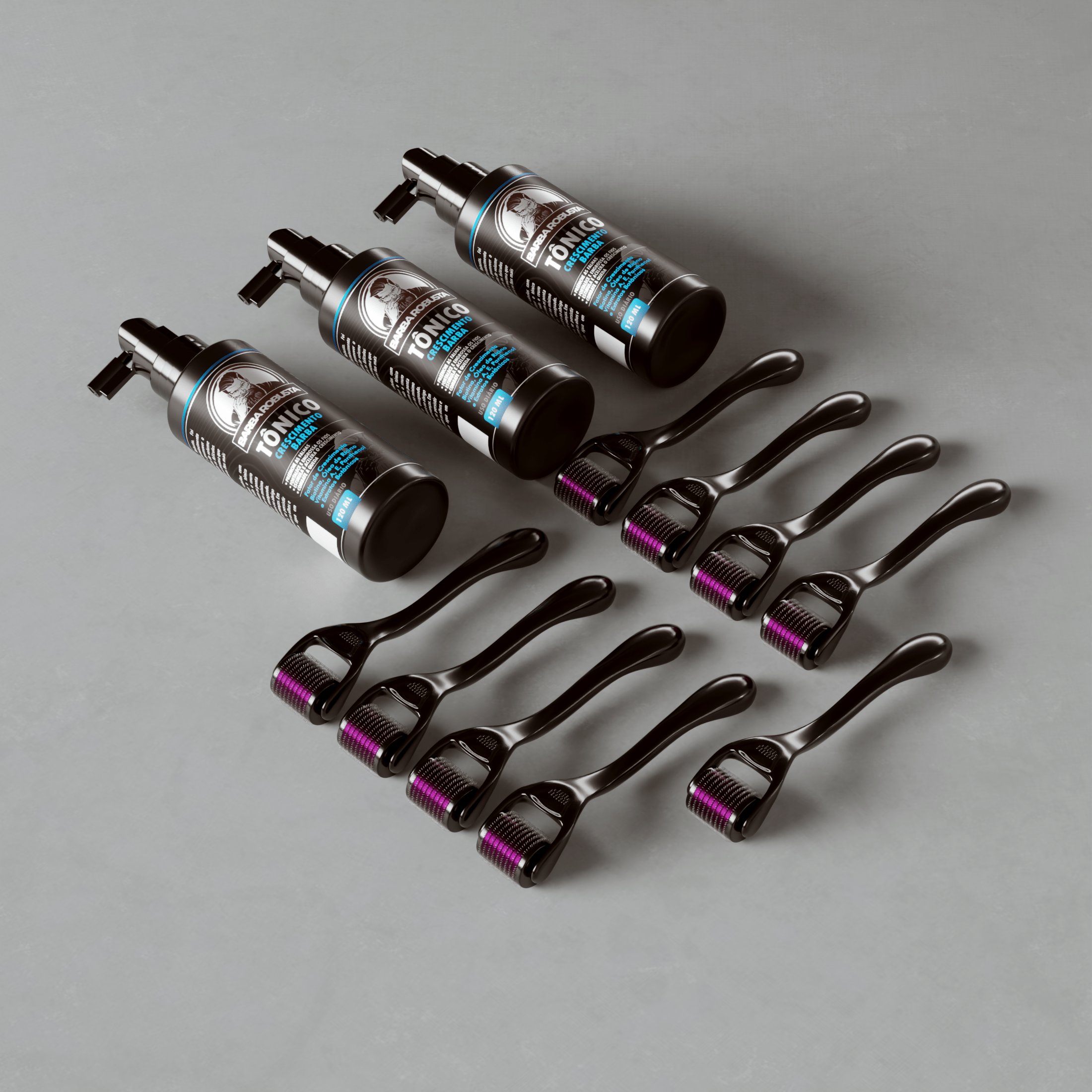 Kit Crescimento 3 Tônicos + 9 Derma Rollers (6 Meses de Uso) - Barba Robusta