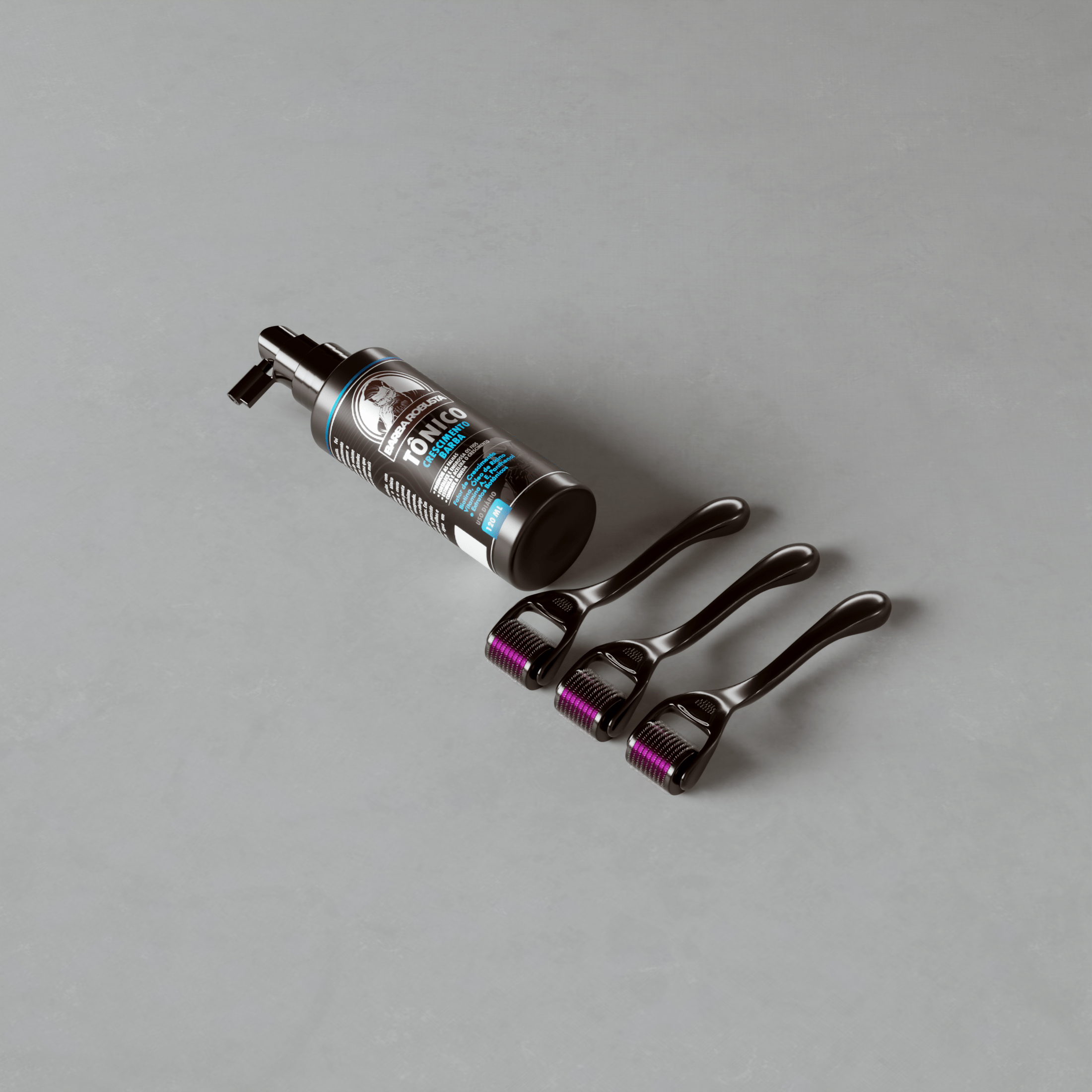 Kit Crescimento Tônico + 3 Derma Rollers (2 Meses de Uso) - Barba Robusta