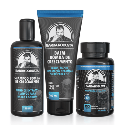 Kit Booster 4 - Combo acelerador (Shampoo + Balm + Multivitamínico) - Barba Robusta