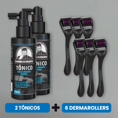 Kit Crescimento 2 Tônicos + 6 Derma Rollers (4 Meses de Uso) - Barba Robusta