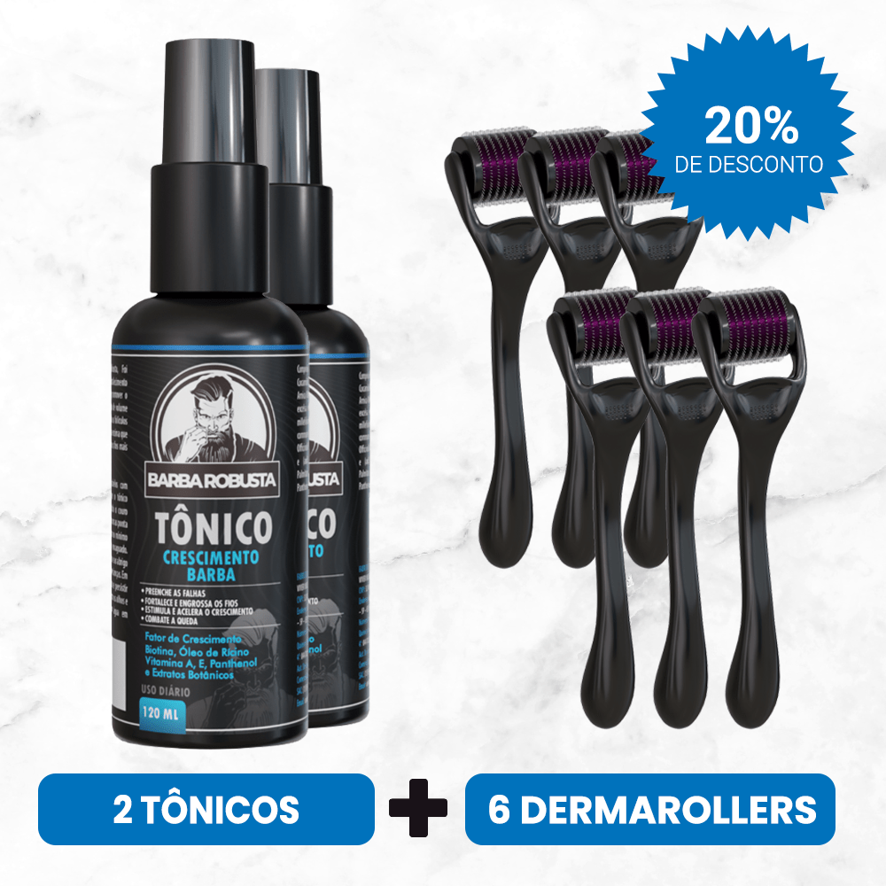 Kit Crescimento 2 Tônicos + 6 Derma Rollers (4 Meses de Uso) - Barba Robusta