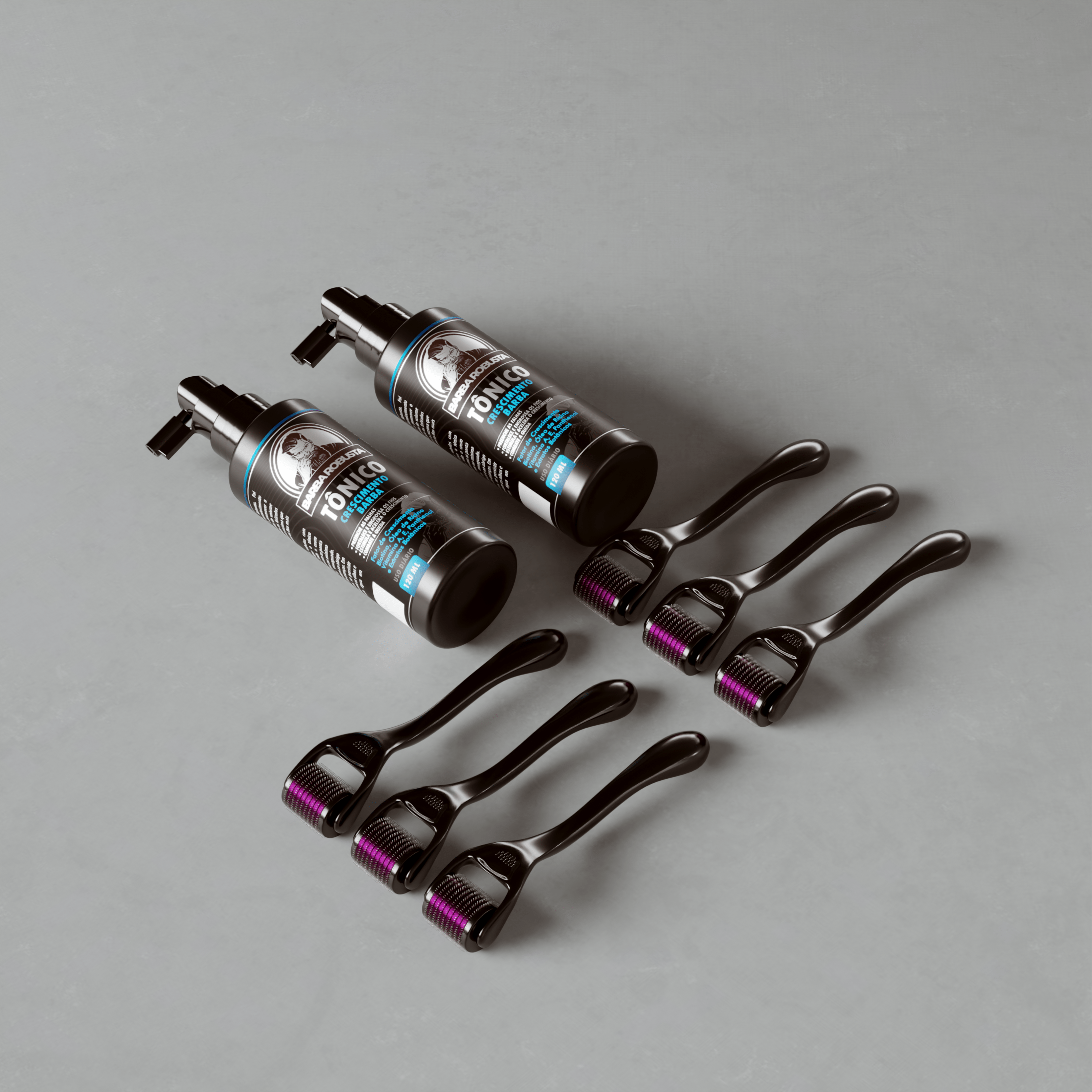 Kit Crescimento 2 Tônicos + 6 Derma Rollers (4 Meses de Uso) - Barba Robusta