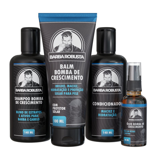 Kit Cuidados Start Barba Robusta - Shampoo, Condicionador, Balm e Óleo para Barba Saudável e Bonita