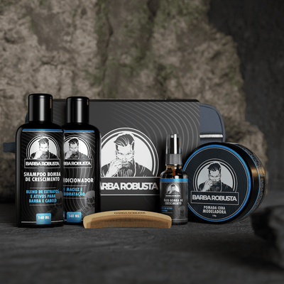 Kit Elite Barba Robusta - Combo de Manutenção (Shampoo + Condicionador + Óleo + Creme Modelador + Necessaire + Pente) - Barba Robusta